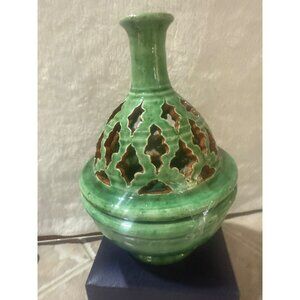 Talavera Green Ceramic Pierced Decorative Vase By Talavera Mexico